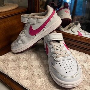 NIKE Court Borough Low 2 TVD Sneakers with Strap Closure White Pink Girl's Sz 11